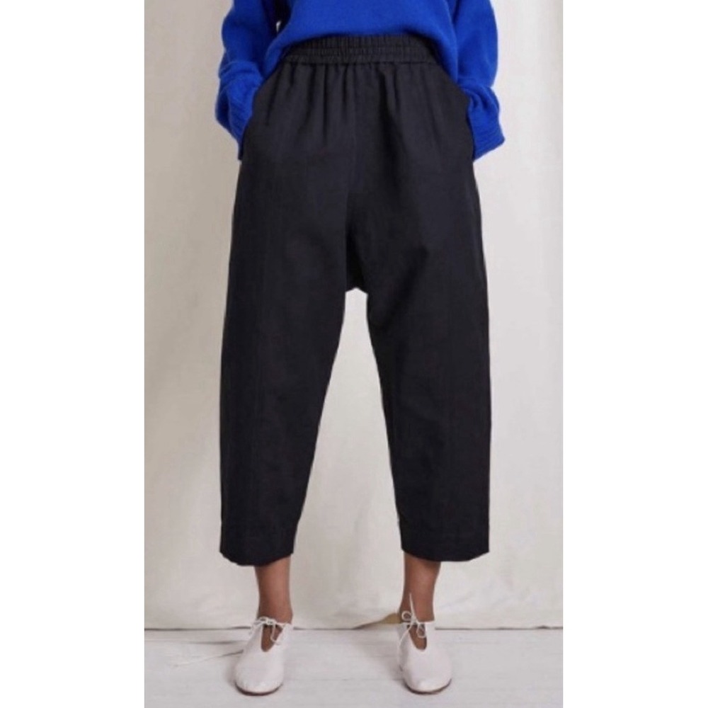 Apiece Apart ANI Crop Pants Black Cotton Linen Blend Pull-on Relaxed Fit Size L